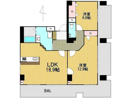 ダイヤパレス四ツ橋(2LDK/8階)の間取り写真