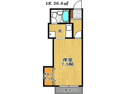 花輪ガーデンATハウス(1K/3階)の間取り写真