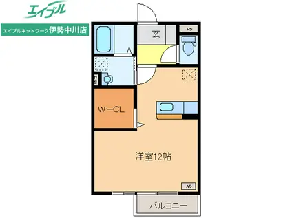 CONFORT B棟(ワンルーム/1階)の間取り写真