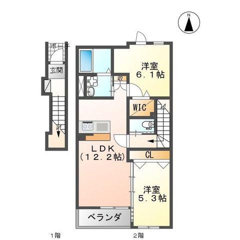 フェニックスA棟(2LDK/2階)の間取り写真
