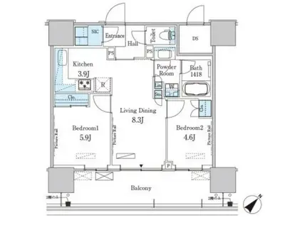 HARUMI FLAG PORT VILLAGE B棟(2LDK/15階)の間取り写真