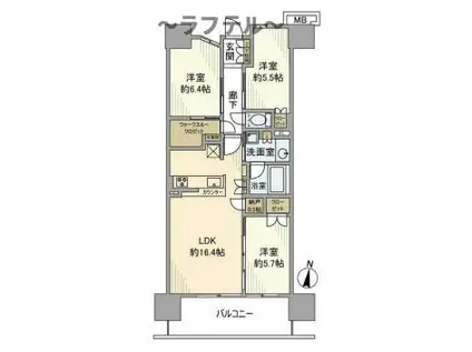 インプレスト所沢(3LDK/10階)の間取り写真