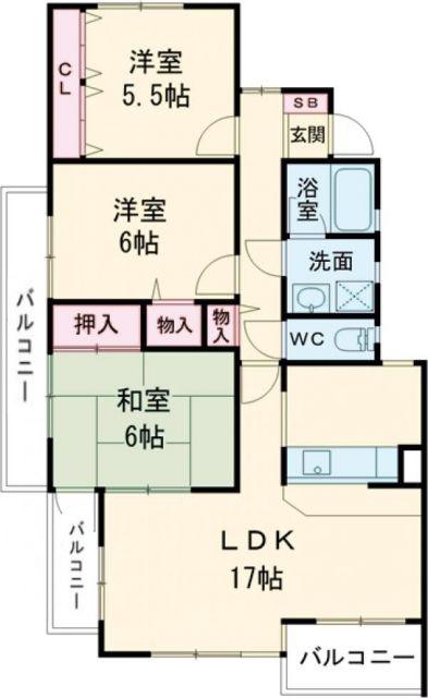富雄サンパレスI号館(3LDK/1階)の間取り写真