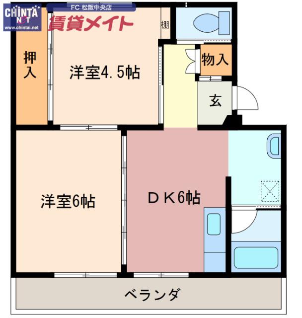 ビレッジハウス井村2号棟(2DK/5階)の間取り写真