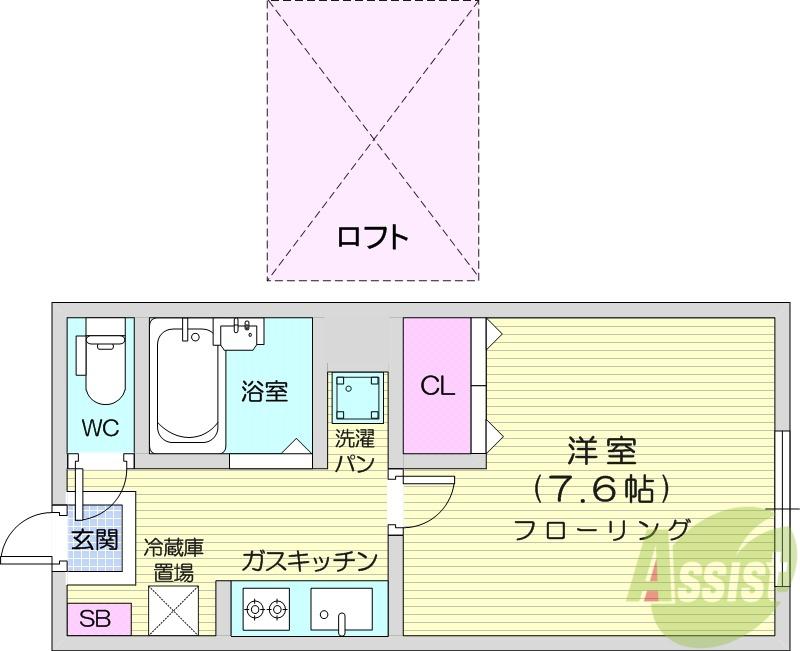 シンフォニー萩ヶ丘(1K/2階)の間取り写真