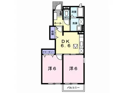 ＪＲ羽越本線 水原駅 徒歩5分 2階建 築19年(2DK/1階)の間取り写真