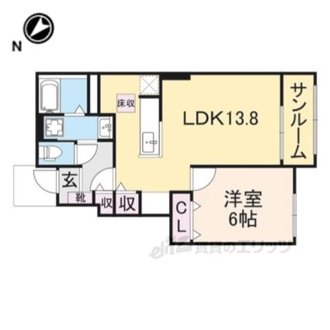 グランツオーベル木之本Ⅱ(1LDK/1階)の間取り写真