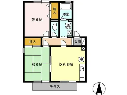 ハイカムールベル(2DK/1階)の間取り写真