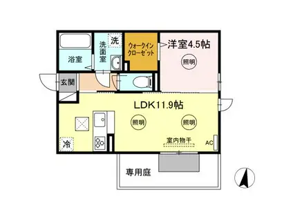 クレスト林 A棟(1LDK/1階)の間取り写真