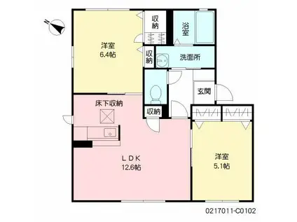シティパル長行C棟(2LDK/1階)の間取り写真