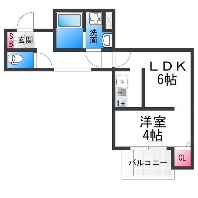 カーサフォルトゥナート堺石津駅前(1LDK/3階)の間取り写真