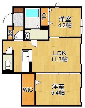 シャルムひびきの(2LDK/1階)の間取り写真