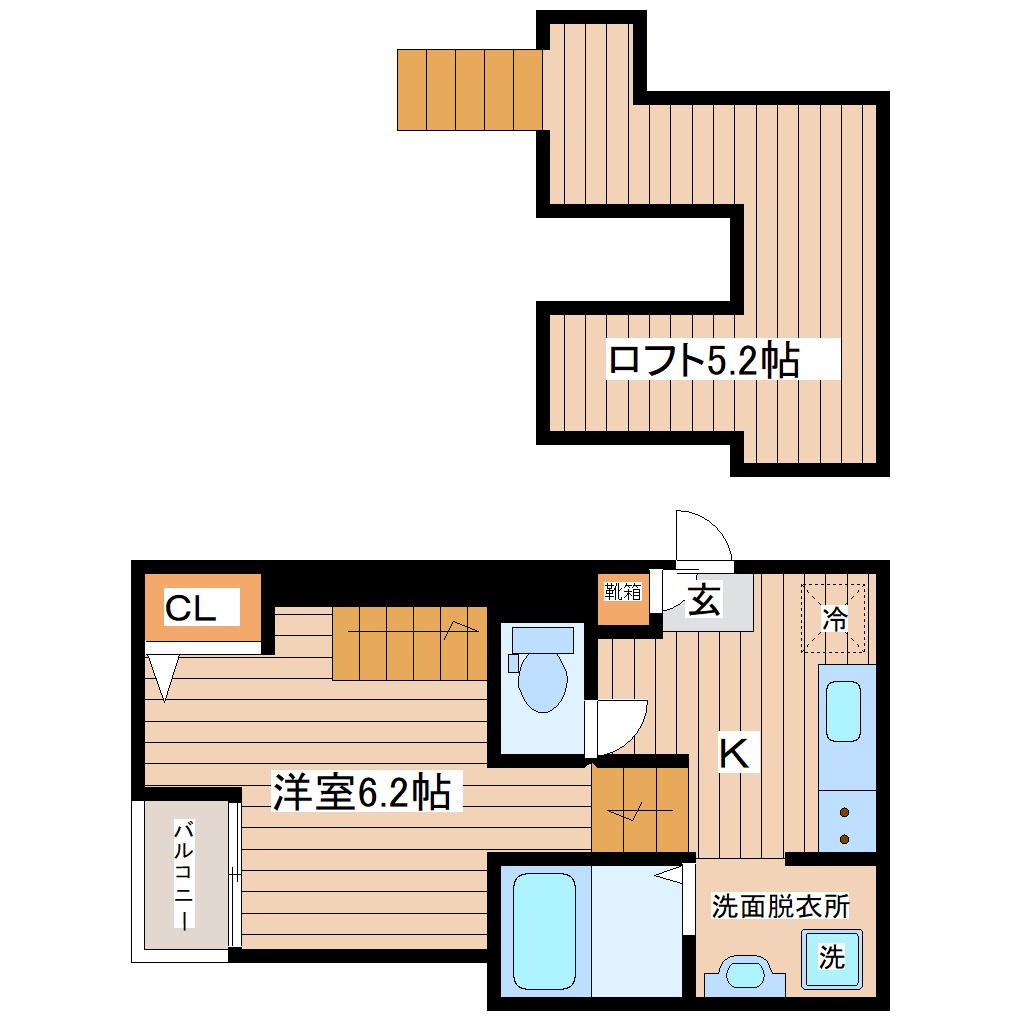 アイン郡山(1K/2階)の間取り写真