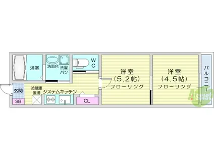 エトワール六丁の目(2K/3階)の間取り写真