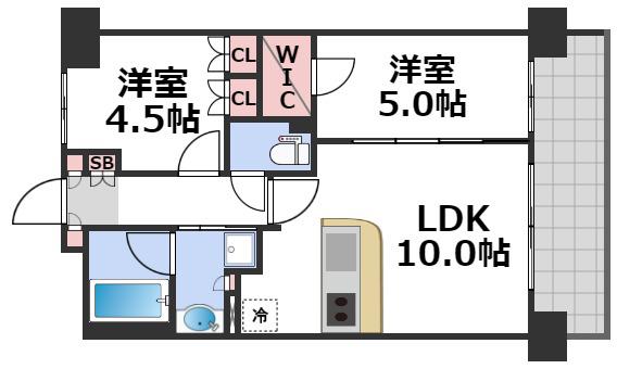 SK RESIDENCES SHINSAIBASHI(2LDK/13階)の間取り写真