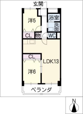 クロックタワー植田(2LDK/4階)の間取り写真