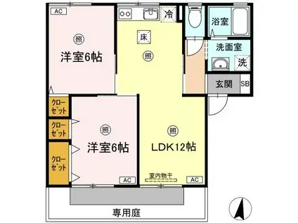 シャトル春水C棟(2LDK/1階)の間取り写真