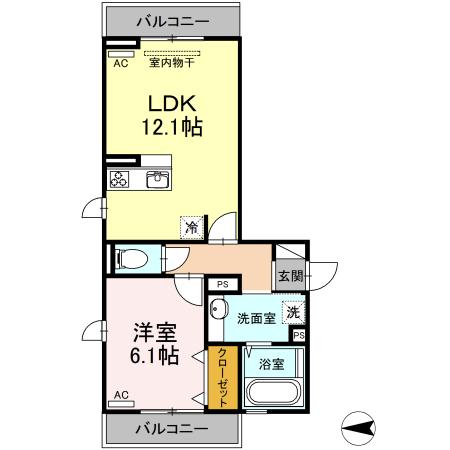 D-ROOMトラベシア(1LDK/1階)の間取り写真