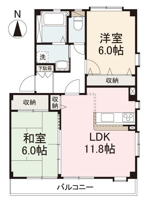 フォブール木下A・B棟(2LDK/1階)の間取り写真