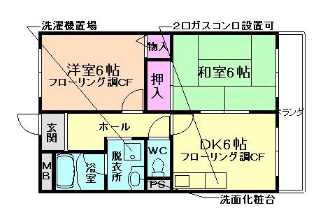 セレニティ(2DK/2階)の間取り写真