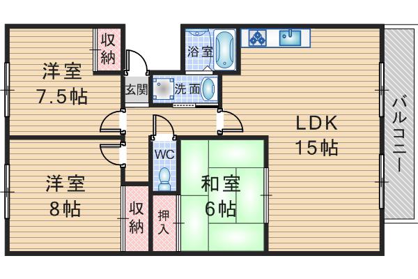 アルカディアン東豊中(3LDK/3階)の間取り写真