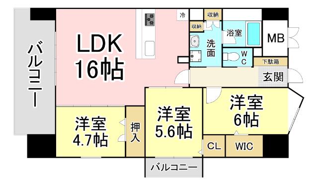 グランヒルズ下曽根(3LDK/4階)の間取り写真