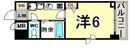エステムコート神戸元町通(1K/2階)の間取り写真