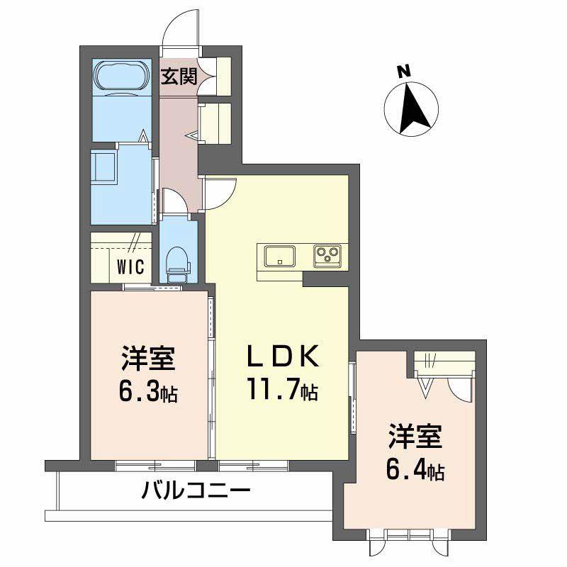 ベレオ弓張月(2LDK/3階)の間取り写真