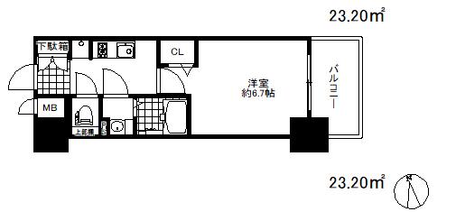 プレサンスザ神戸(1K/4階)の間取り写真