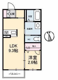 コスモパーク下郷A棟(1LDK/2階)の間取り写真