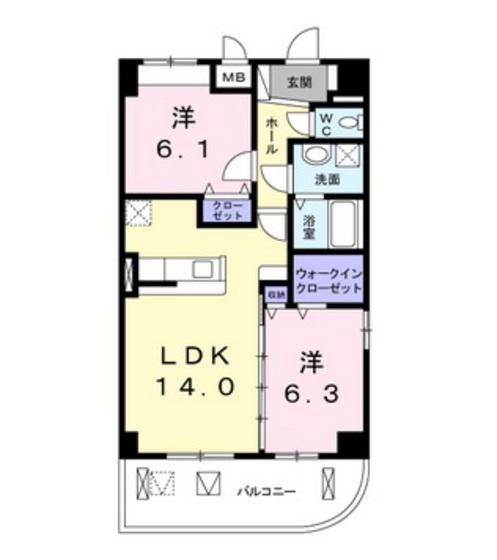 サザンクロス(2LDK/3階)の間取り写真