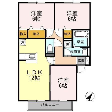 ソレイユ宮浦II(3LDK/2階)の間取り写真