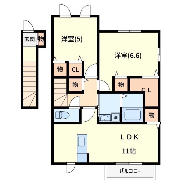 SAKURA HILLS D(2LDK/2階)の間取り写真