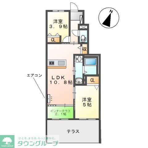 ルボワ LE BOIS(2LDK/1階)の間取り写真