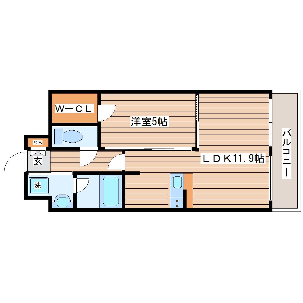 パークヒルズ榴岡(1LDK/2階)の間取り写真