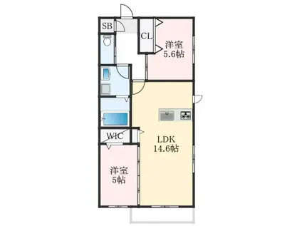 シャルム高石(2LDK/3階)の間取り写真