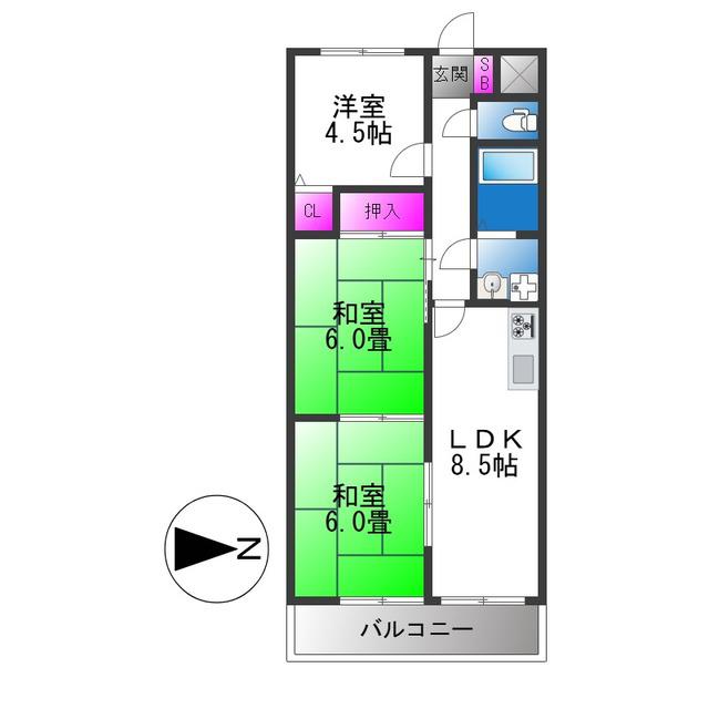 パストラル横小路(3DK/2階)の間取り写真
