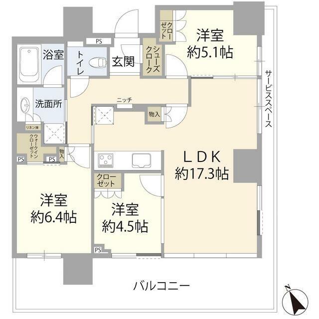 ウェリスタワー愛宕虎ノ門(3LDK/18階)の間取り写真