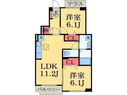 メテオールA(2LDK/1階)の間取り写真