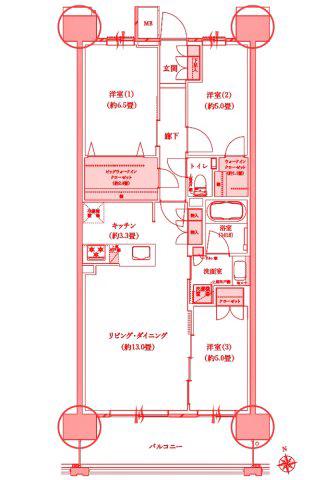 クレストプライムレジデンスパーク五番街(3LDK/4階)の間取り写真