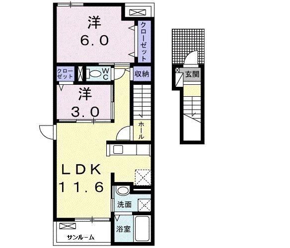 ラミーナII(2LDK/2階)の間取り写真