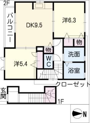 エスポワールさくら B棟(2DK/2階)の間取り写真