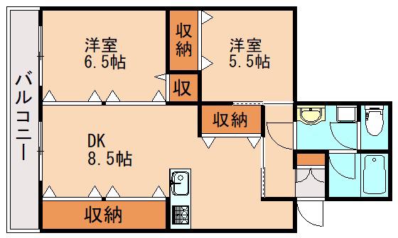 オレンジ横田(2DK/2階)の間取り写真