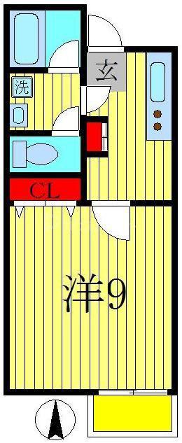 ヴィラ南柏II(1K/2階)の間取り写真