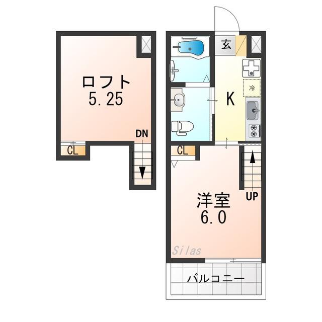 ロフティ北野の森(1K/2階)の間取り写真