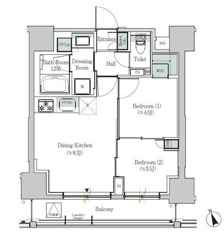 ONE ROOF RESIDENCE ASAKUSABASHIワンル(2DK/2階)の間取り写真