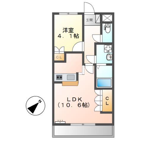 エスポワールハイム(1LDK/2階)の間取り写真