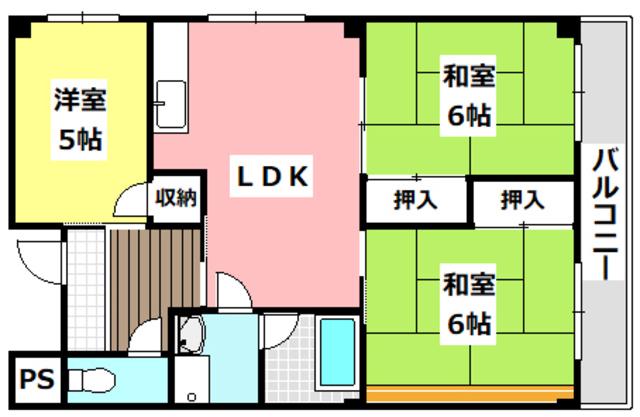 ローズコーポ沢良宜(3LDK/1階)の間取り写真