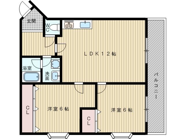 ビラ小松(2LDK/1階)の間取り写真