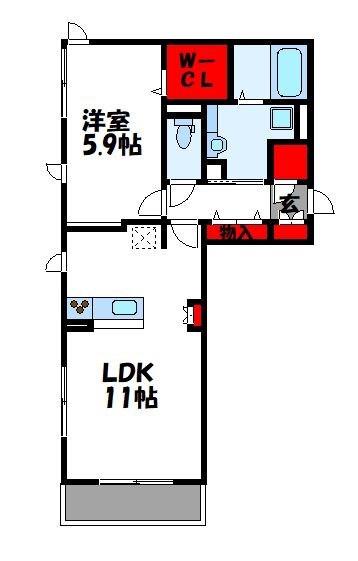 サンフィットハイツ十一号館(1LDK/3階)の間取り写真
